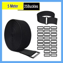 Adjustable Hook and Loop Strap with Buckle - Customizable Length for Sewing and Cable Management (5m length 25 buckles)