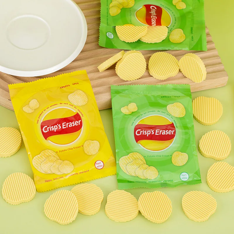 أداة تصحيح كتابة الامتحان المثيرة للاهتمام - 4 قطع/مجموعة ممحاة على شكل رقاقة البطاطس، ممحاة تنظيف بالقلم الرصاص، هدية قرطاسية مدرسية