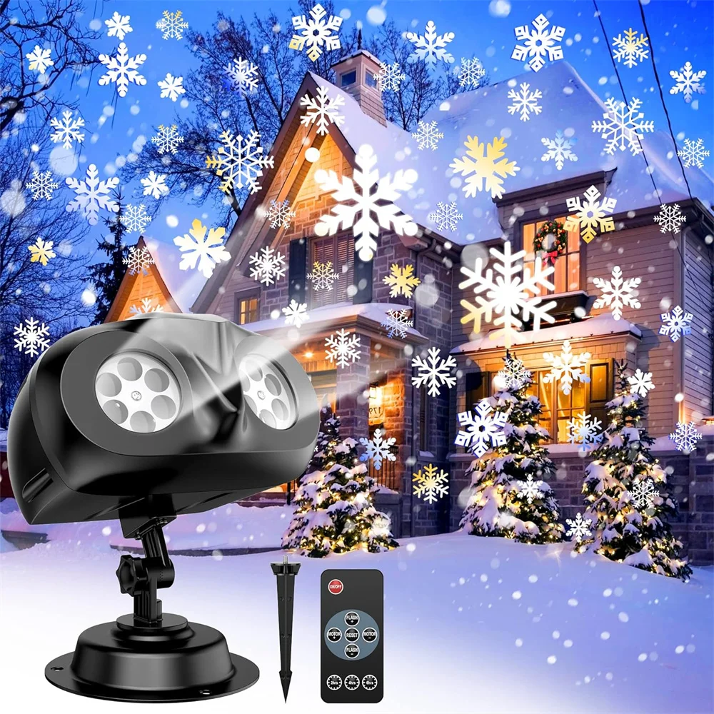 EU US UK Plug Dual Head Christmas Snowflake Light IP65 Waterproof Garden Lawn Holiday Decoration for Party,