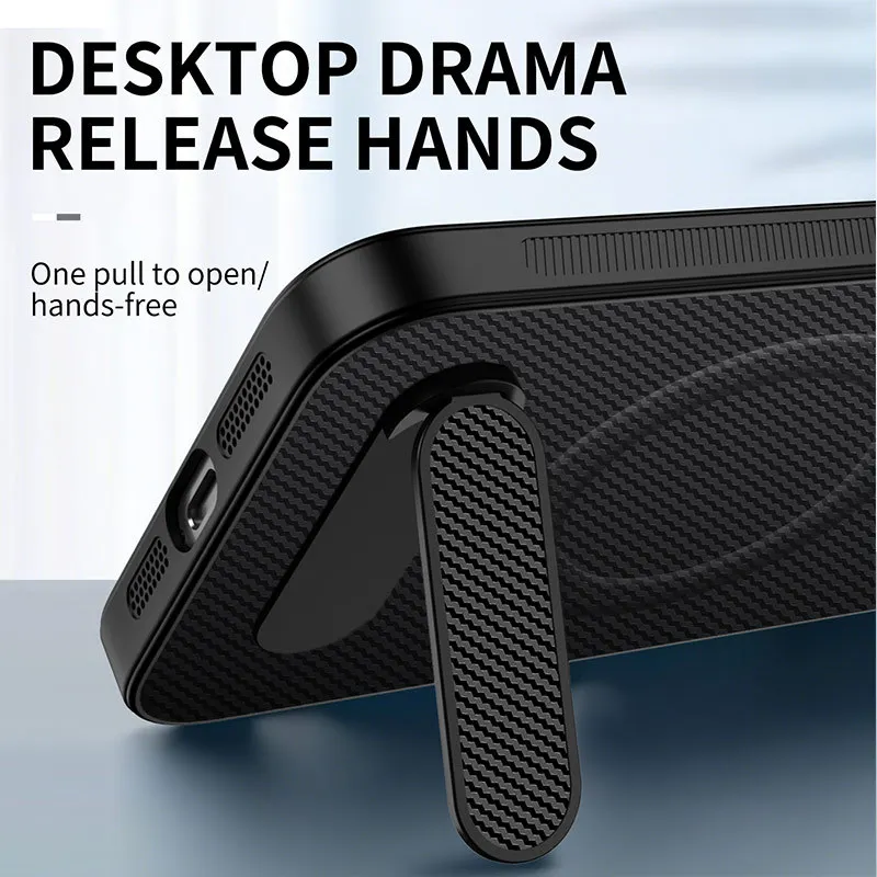 Carbon Fiber Texture PU Leather Magnetic Case with Fold Bracket and Full Camera Protection