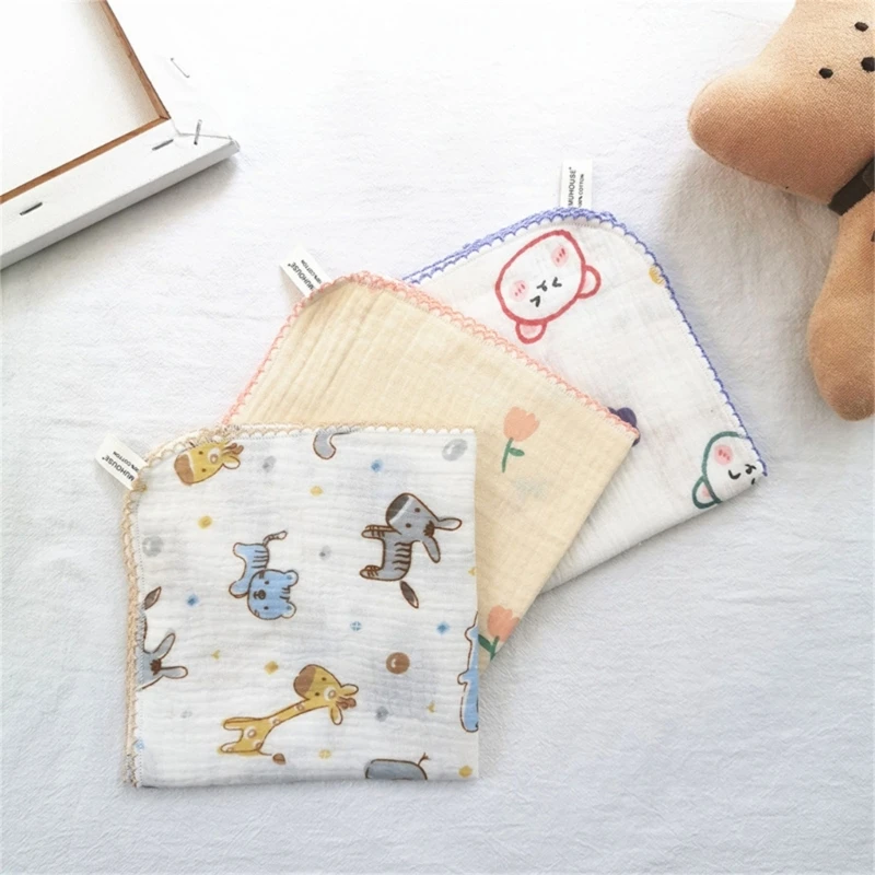 

Cotton Face Towel Cartoon Baby Muslin Burping Cloth 4-layers Newborns Square Towel Small Handkerchief Infant Washcloth