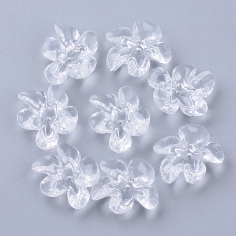 100pc Transparent Acrylic Beads Flower Clear 25~26x21x8~9mm Hole: 1.4mm
