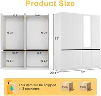 NEW 4 Doors Armoire Wardrobe Closet with Mirror, Wooden Bedroom Armoires with Hanging Rod, Freestanding Wardrobe Cabinet 2