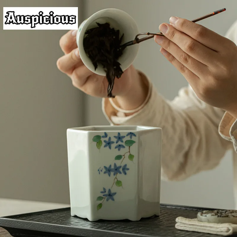 550ml Underglaze Color Hexagonal Tea Washing Hand-painted Small Blue Bud Chaxi Ceramic Jianshui Tea Wash Cha Ornaments Gifts