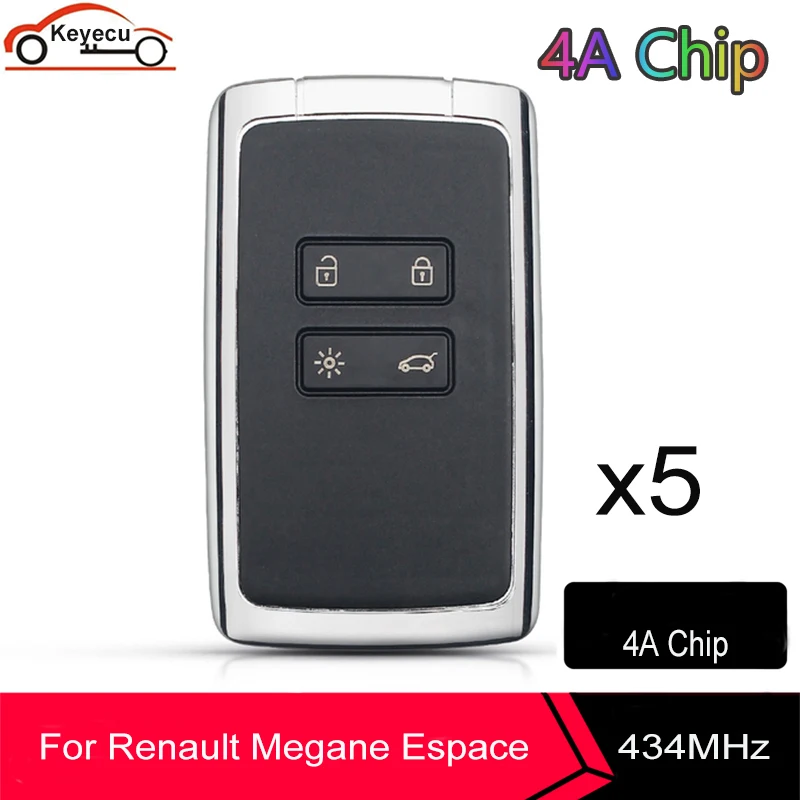 

KEYECU 5x Keyless Go Original 4 BNT 433MHz Hitag AES 4A Smart Car Key Card Fob For Renault Megane 4 Talisman Kadjar Espace 5