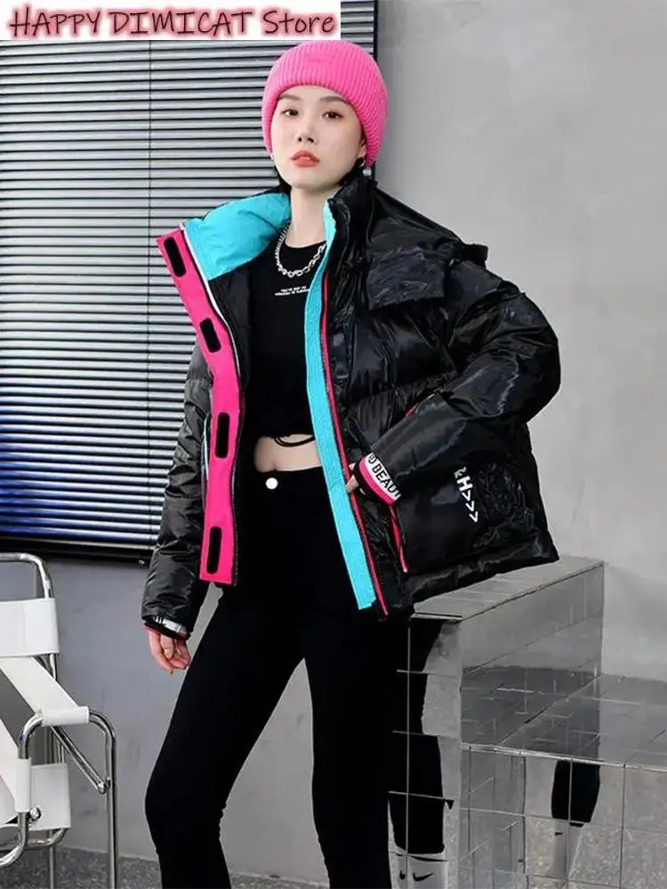 Female Warm Down Jacket Coat New Winter Women Short White Duck Down Jacket Glossy Loose Hooded Down Jacket Parka Winter