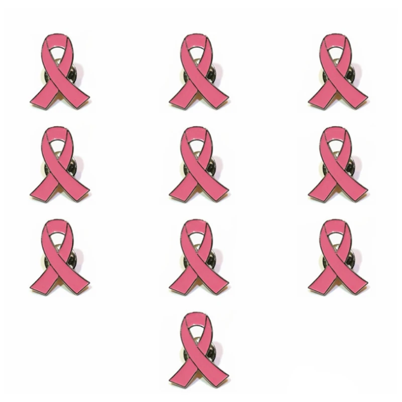 10 Pack Breast Cancer Awareness Lapel Pins Pink Hope Ribbon Enamel Metal Alloy Brooch for Women Girls Social Event faith over fear kidney cancer awareness ribbon gifts t shirt