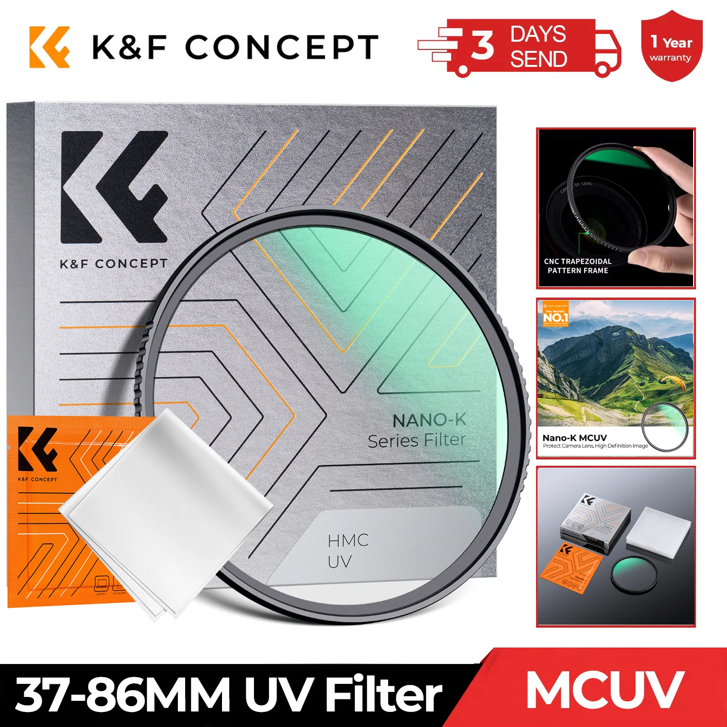 Filtre MCUV 49-55mm monté sur objectif d'appareil photo, protection optique de haute qualité.