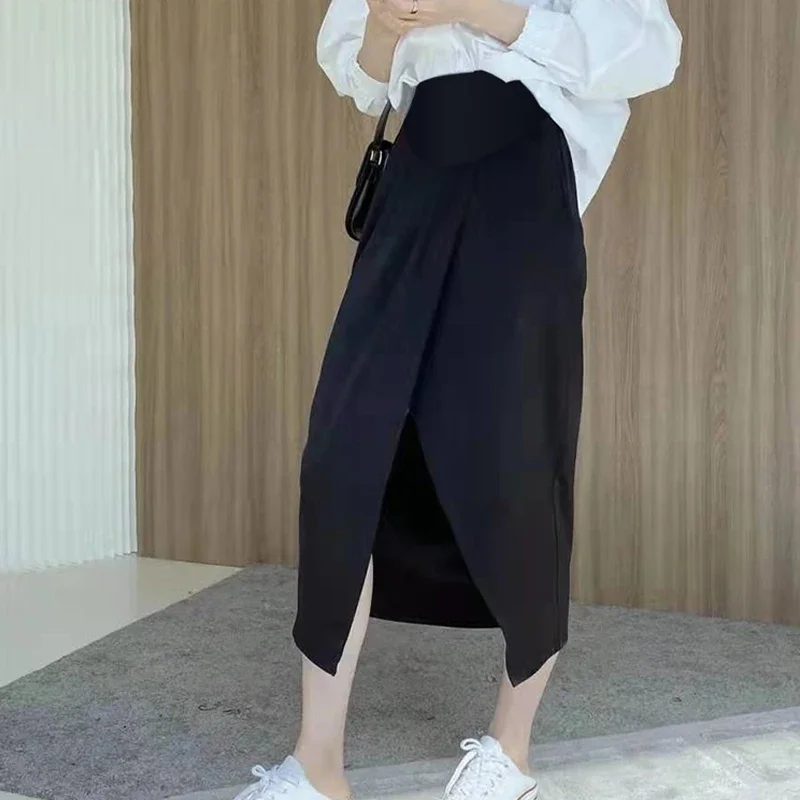 Irregular Maternity Belly Skirts Fashion High Waist Pregnant Woman Black Skirts Korean Style Pregnancy Clothes Loose