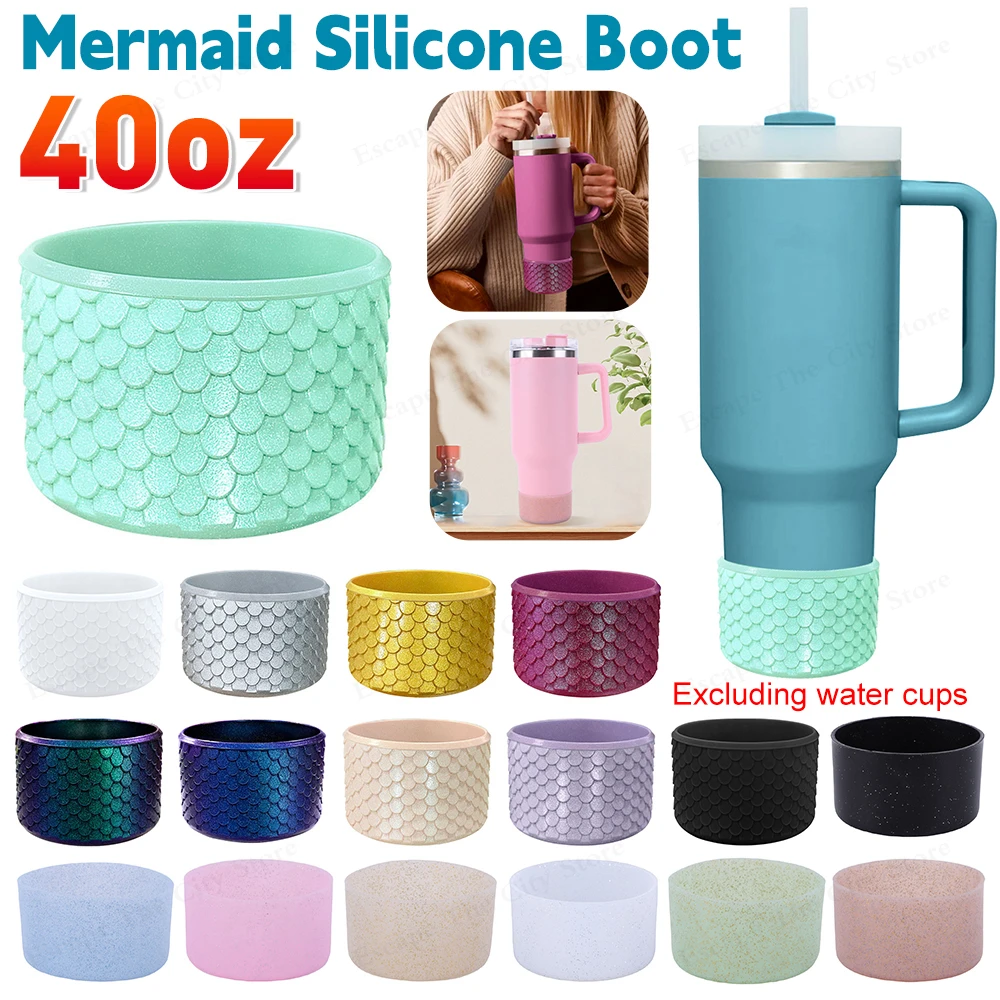 Mermaid Silicone Boot Wear Resistant Protective Cover Anti-Slip Sports Water Bottle Boot Sleeve 40oz Tumbler Cup Accessories tumbler cover,water bottle sleeve