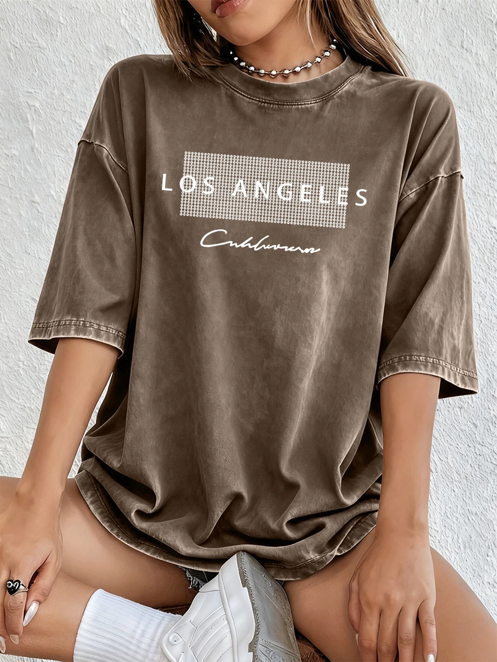 Los Angeles California Usa Prints Washed T-Shirts Damen Baumwolle Übergroßes T-Shirt Sommer Kurzarm Tops Street O-Ausschnitt Kleidung – Detail 16