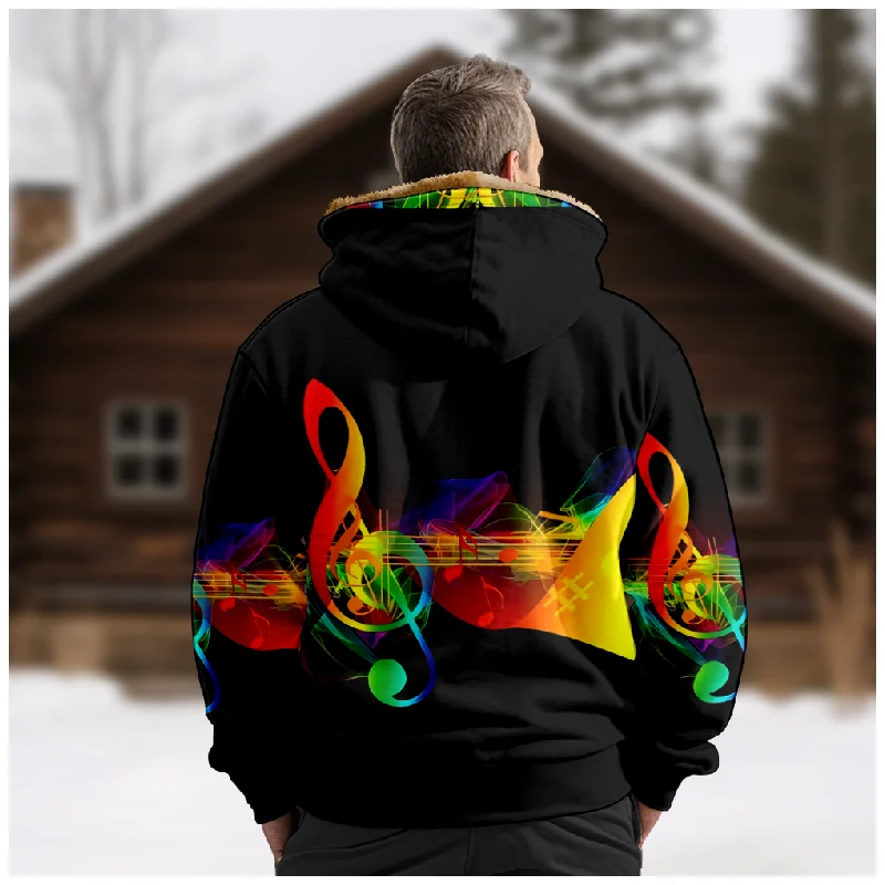 New Notes Cotton Coat Hooded Sweater Casual Print Long Sleeve Zipper Sweater Thick Cotton Coat Autumn/Winter a53