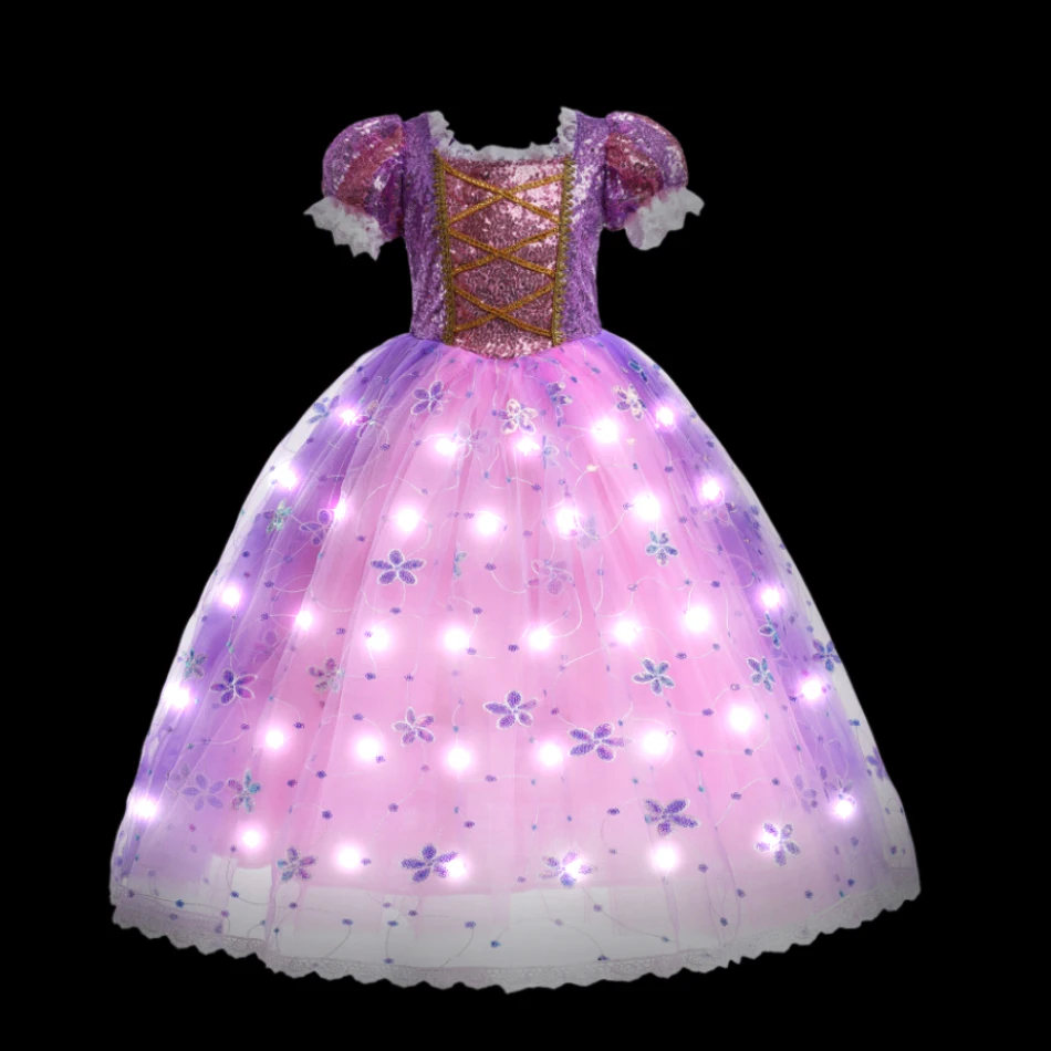 thumbnail image 1 of Vestido de princesa con luz LED para niñas, disfraz de Elsa, Anna, elfo, Rapunzel, ropa de fiesta de cumpleaños para niños, Cosplay de Halloween, Cenicienta congelada, 1 of 5