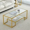 Golden Metal Glass Coffee Table - Two-Tiered with Tempered Glass, Stylish Metal Frame Coffee Table for Bedroom 1