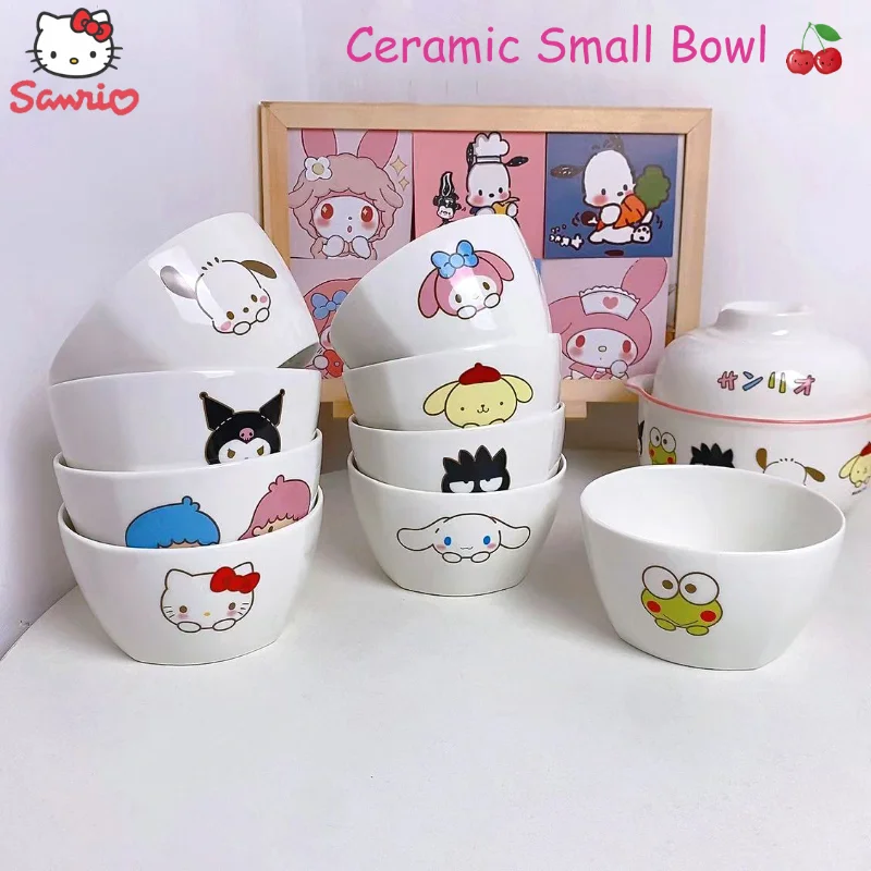 

Kawaii Sanrio Hello Kitty Cinnamoroll Children 4.5-Inch Rice Bowl Anime Kuromi High Temperature Resistant Ceramic Bowl Tableware