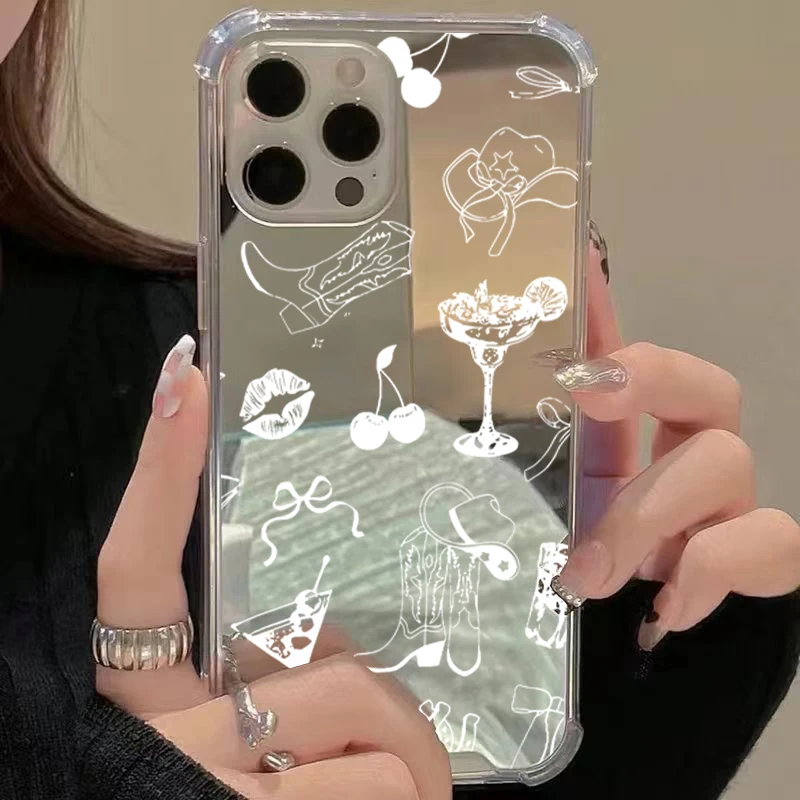 Western Cowboy Hat Cherries Mirror Acrylic Shockproof Phone Case Cover