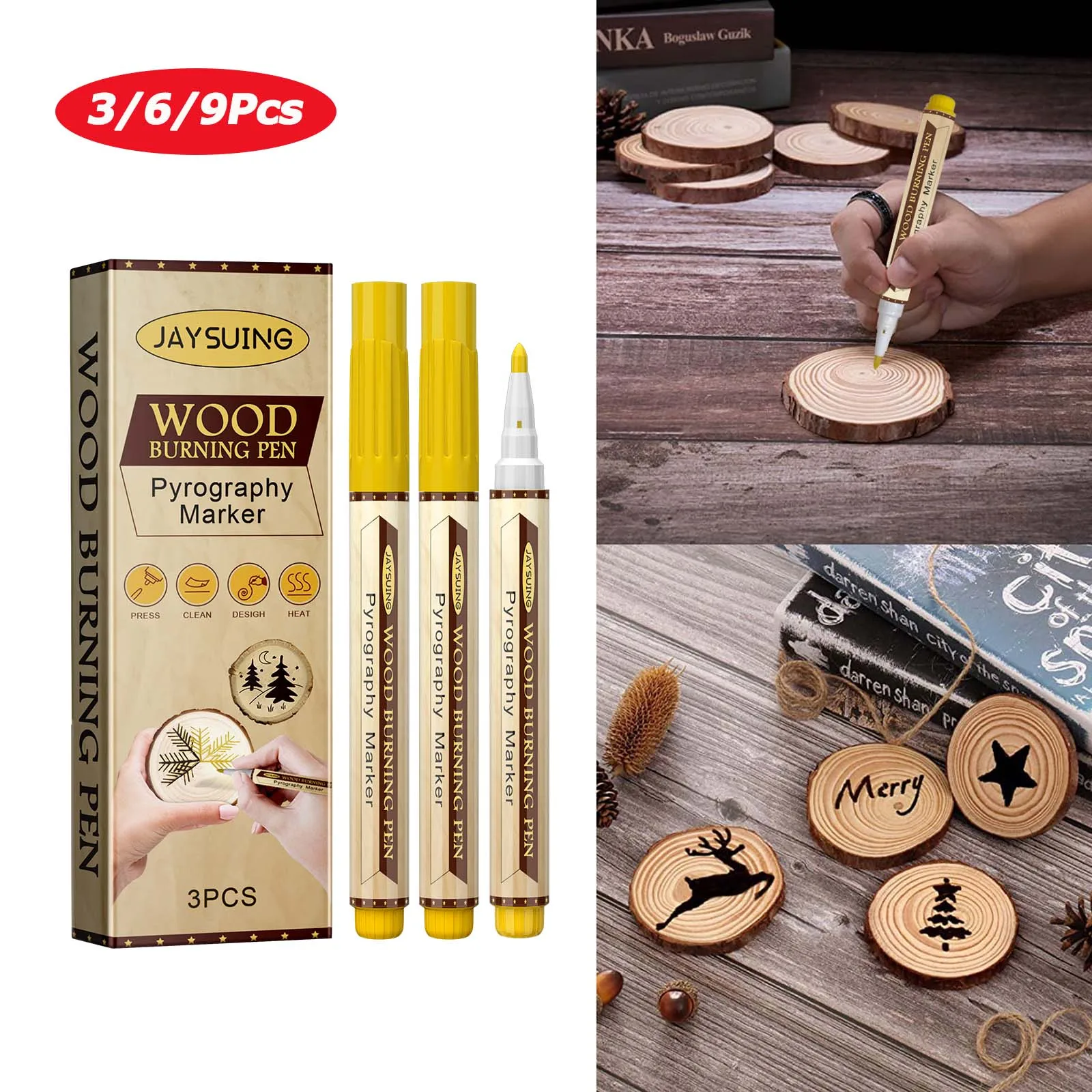 3/6/9Pcs Burning Pen Scorch Pen Marker Wooden Branding Coaster Cutting Board Hand DIY Design Burning Pyrograph Art Supplies