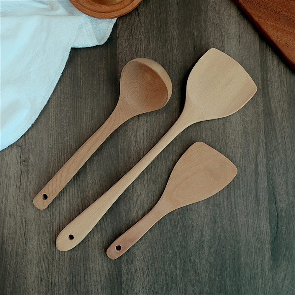 Cooking Kitchenware Long Handle Wooden Non-Slip Non-Scald Spatula Soup Spoons Household Heat Resistant Utensil Kitchen Accessory with kitchen utensils set