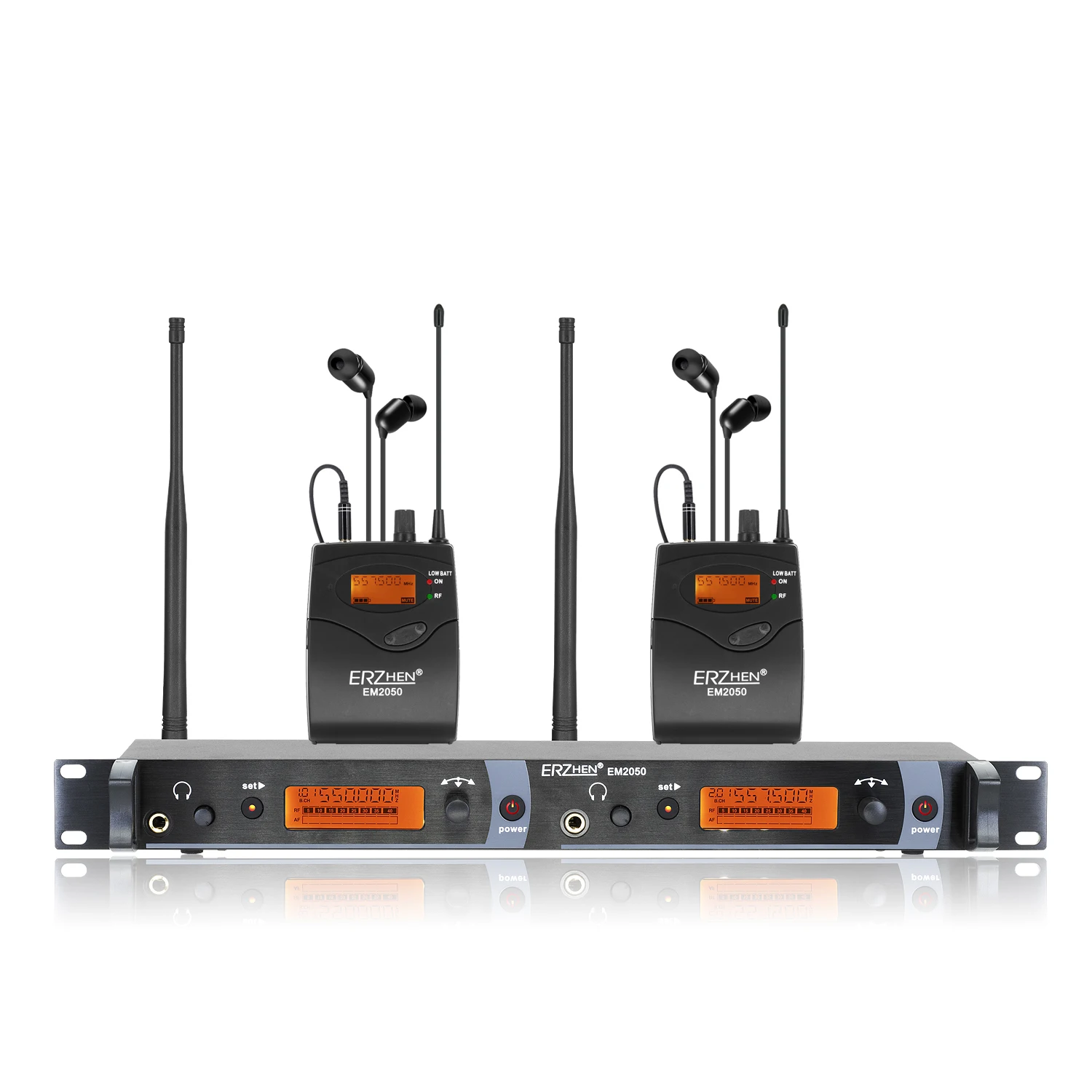 

EM2050 professional in ear monitoring system, 2-channel UHF stage monitoring system, with earplugs, suitable for stage use