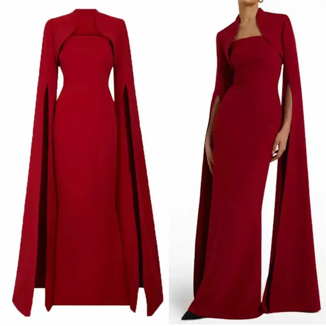 

Elegant Long Strapless Crepe Evening Dresses Mermaid Burgundy Floor Length فساتين سهرة Prom Formal Dress for Women