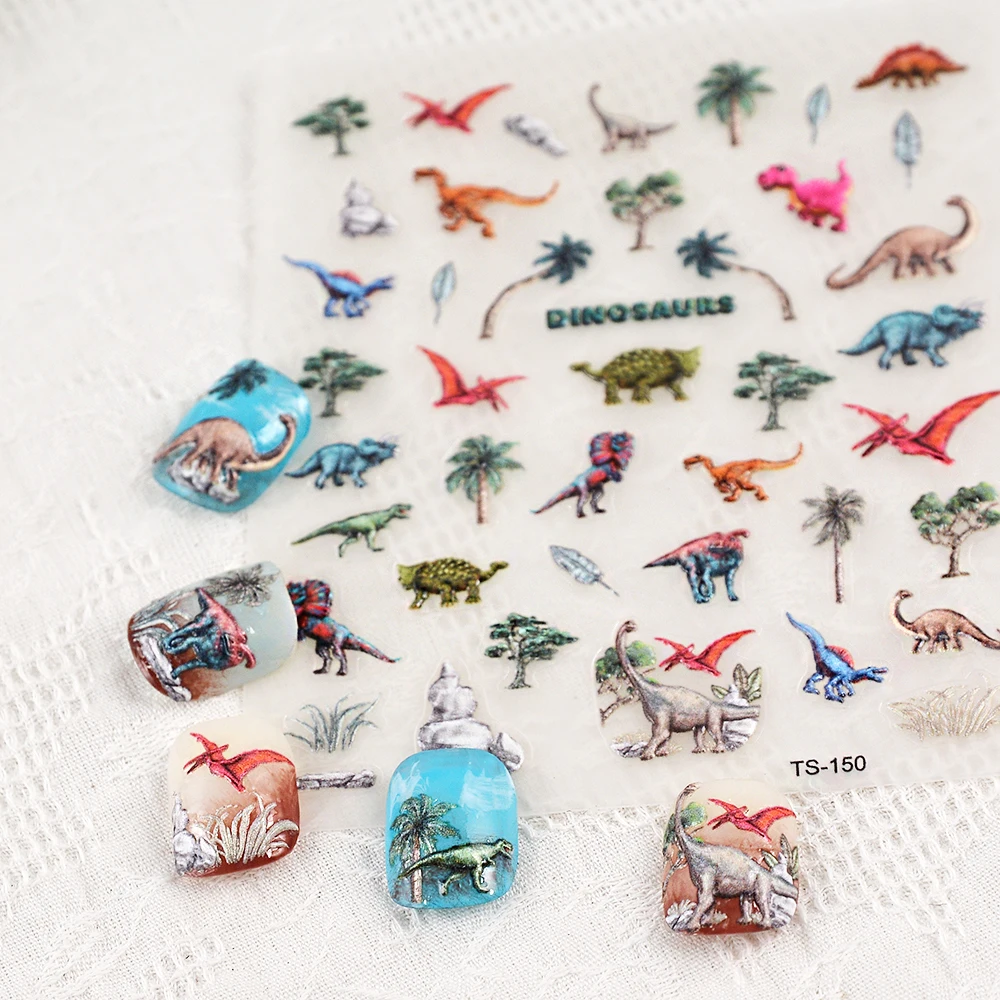 Vivid Dinosaurs 5D Nail Stickers Cool Nail Decals Embossed Sliders For Nail Manicure 3