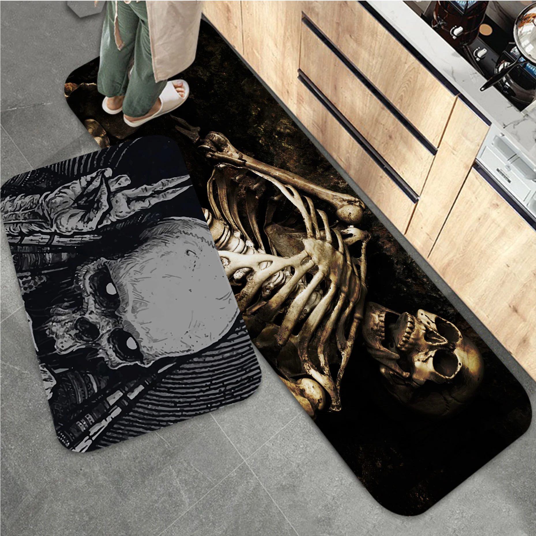 

Rock and Roll Skeleton Skull Floor Mat Hallway Washable Non-Slip Living Room Bathroom Sofa Chairs Area Mat Kitchen Doormat Rug