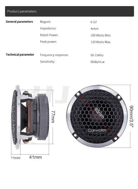 2pcs Car Universal Midrange Speaker 3.5 Inch Center Speaker Car Modified 3-way Audio System Audio Music Sound Auto Mid Frequency 6