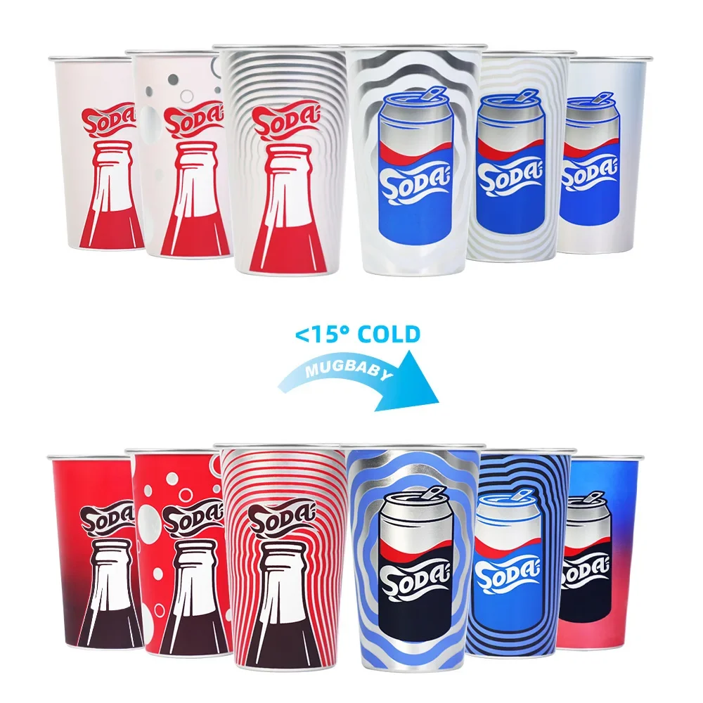 Creative pattern printed aluminum beer cup, Coca Cola Sprite soda, color changing aluminum cup when cold