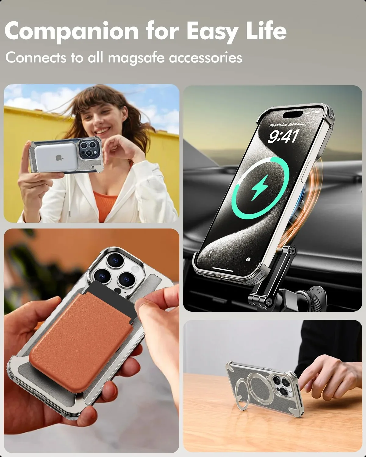 Eary Leather Phone Case for iPhone 15 14 13 12 Pro Max 15 Plus With 360° Holder Frameless for MagSafe Wireless Charging Bumper