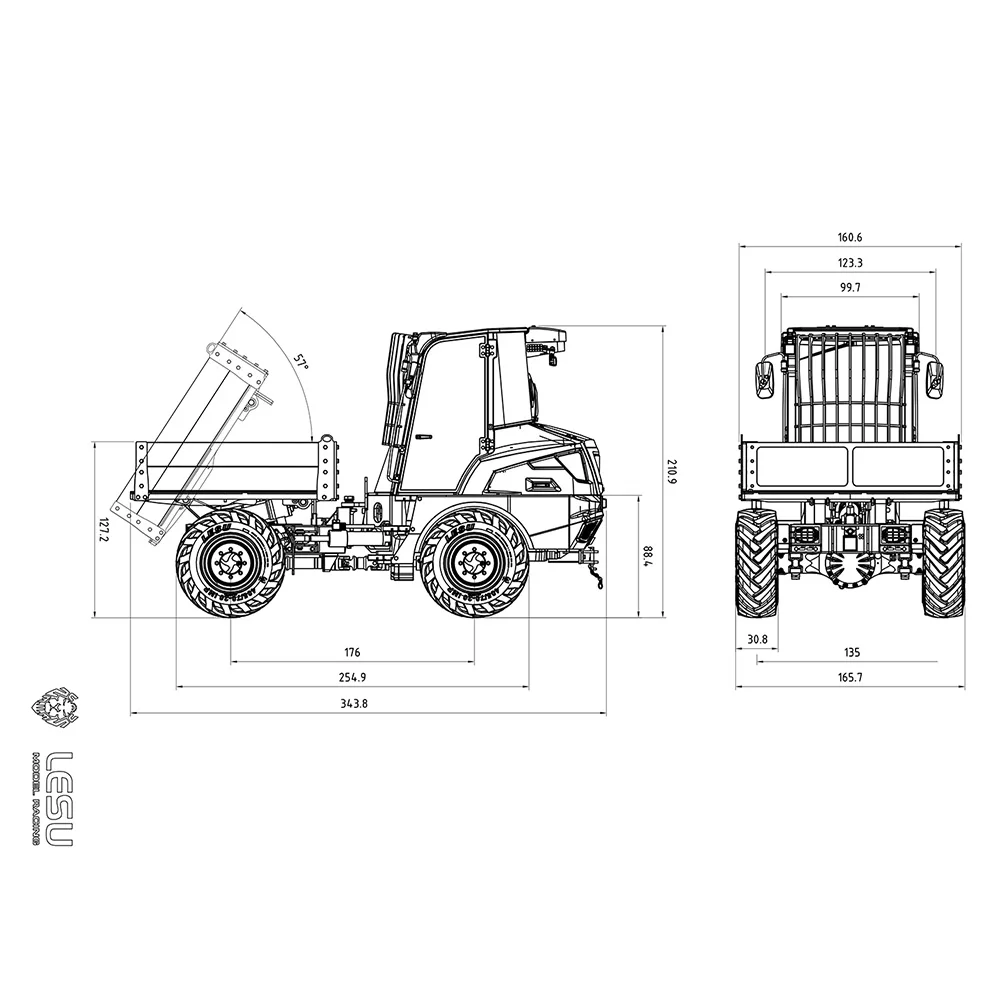 LESU Metal 1/14 KIT RC Hydraulic Dumper Truck 6MDX-B Remote Control Wheel Type Tipper Dump Unassembled Unpainted Model TH23010 5