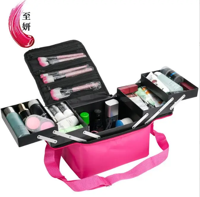 Women Cosmetic bag Makeup Case Carry on Travel Multilayer Cosmetic Bag Case Beauty Salon Tattoos Nail Art Tool Bin Storage Box