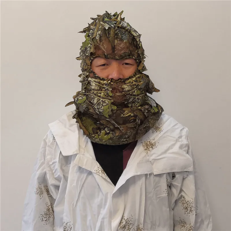 Maple leaf Pattern Camouflage Ghillie Suits Same style Hunting Caps Hood Head Net Eyehole Opening scarf Hunting Accessories