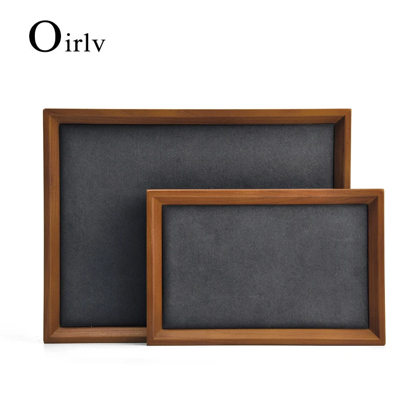 Oirlv Solid Wood Jewelry Display Tray Flat for Ring Pendant Necklace Bracelet Jewelry Organizer Showcase Drawer