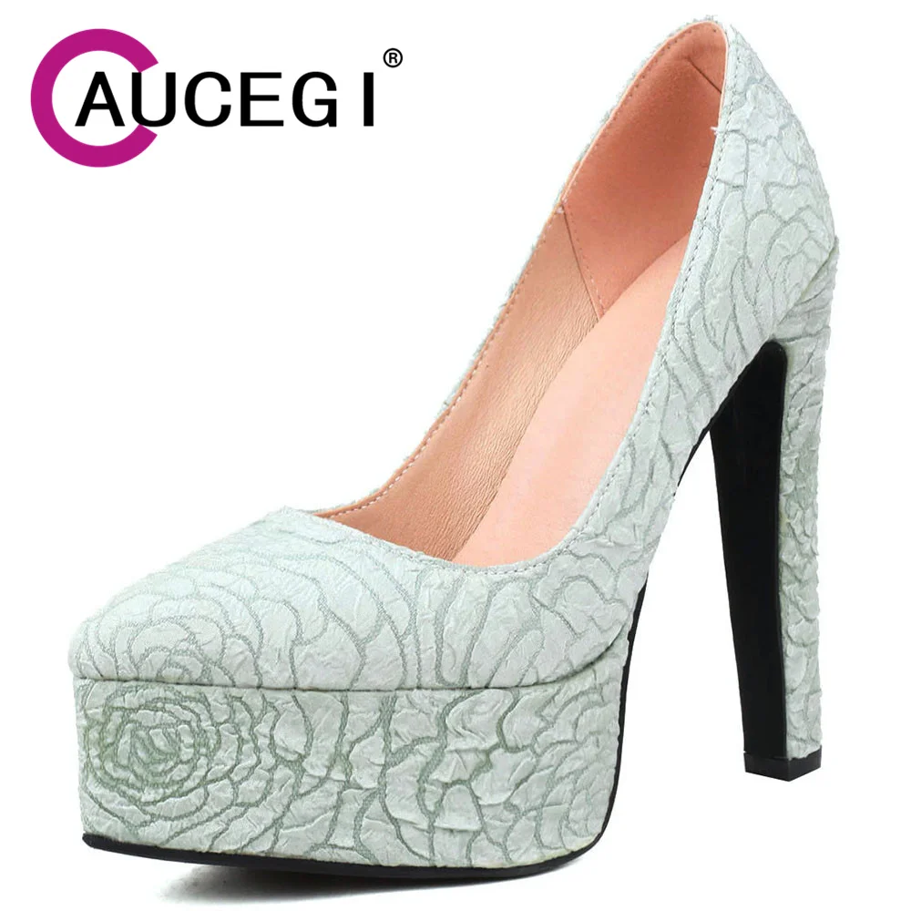 

Aucegi Women Dimensional Jacquard Fabrics Pumps Fashion Pointed Toe High Heels Non-Slip Loafers Party Dress Shoes Big Size 34-43
