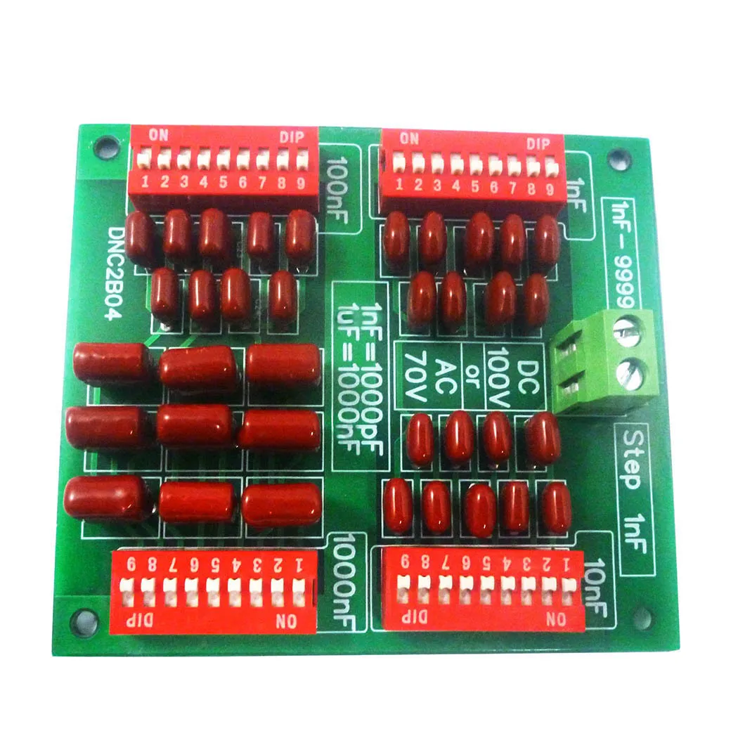 

DC100V/AC70V 1nF to 9999nF Step-1nF Four Decade Programmable Polypropylene Film Capacitor C35 DIN Rail for PLC 5% Precision