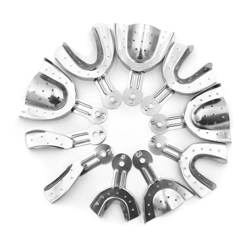 

Dental Lab Impression Trays 10pcs Upper Lower Stainless Steel Teeth Tray Denture Instrument dentist Tools