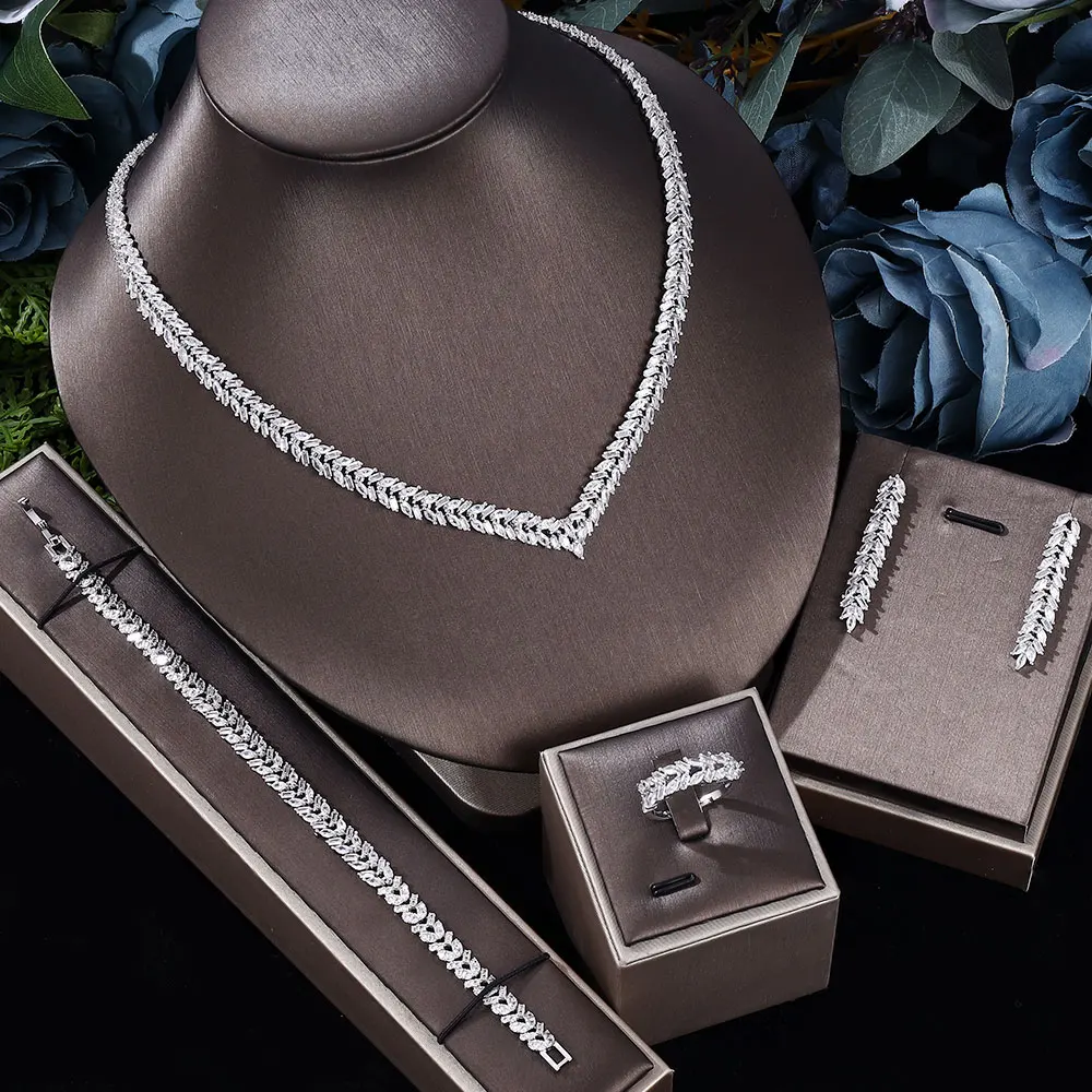 

Dubai New Style Trendy Crafts Zirconia Nigeria Elegant Bridal Wedding Jewelry Set For Women Prom Party Daily Decoration