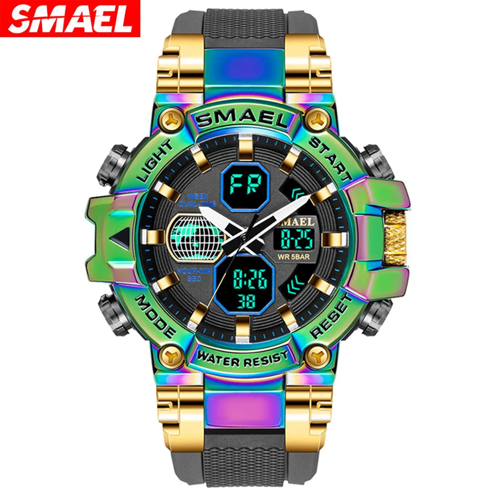 

Smael Digital Watch For Men Fashion Waterproof Chronograph Quartz Wristwatch With Dual Time Display Auto Date Week 8027