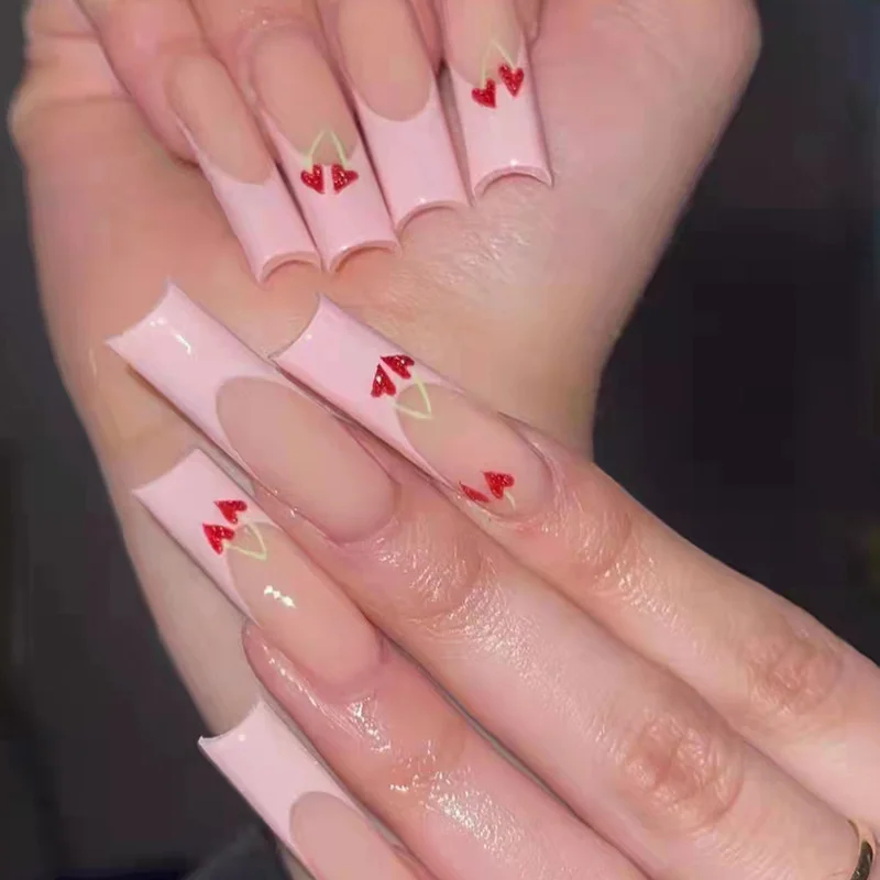 24pcs Fruit Design artifical nails with glue stick on detachable full cover press nail packaging box accessories |