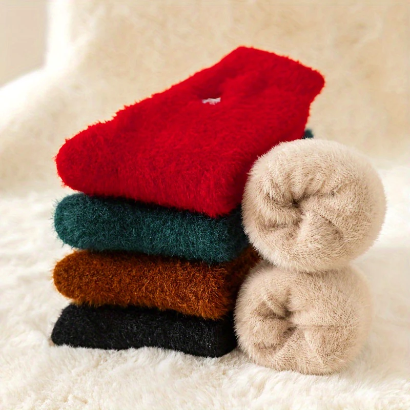 Cartoon Pattern Faux Mink Velvet Socks For Women Winter Soft Fleece Plush Warm Home Sleep Socks Christmas Furry Thermal Socks