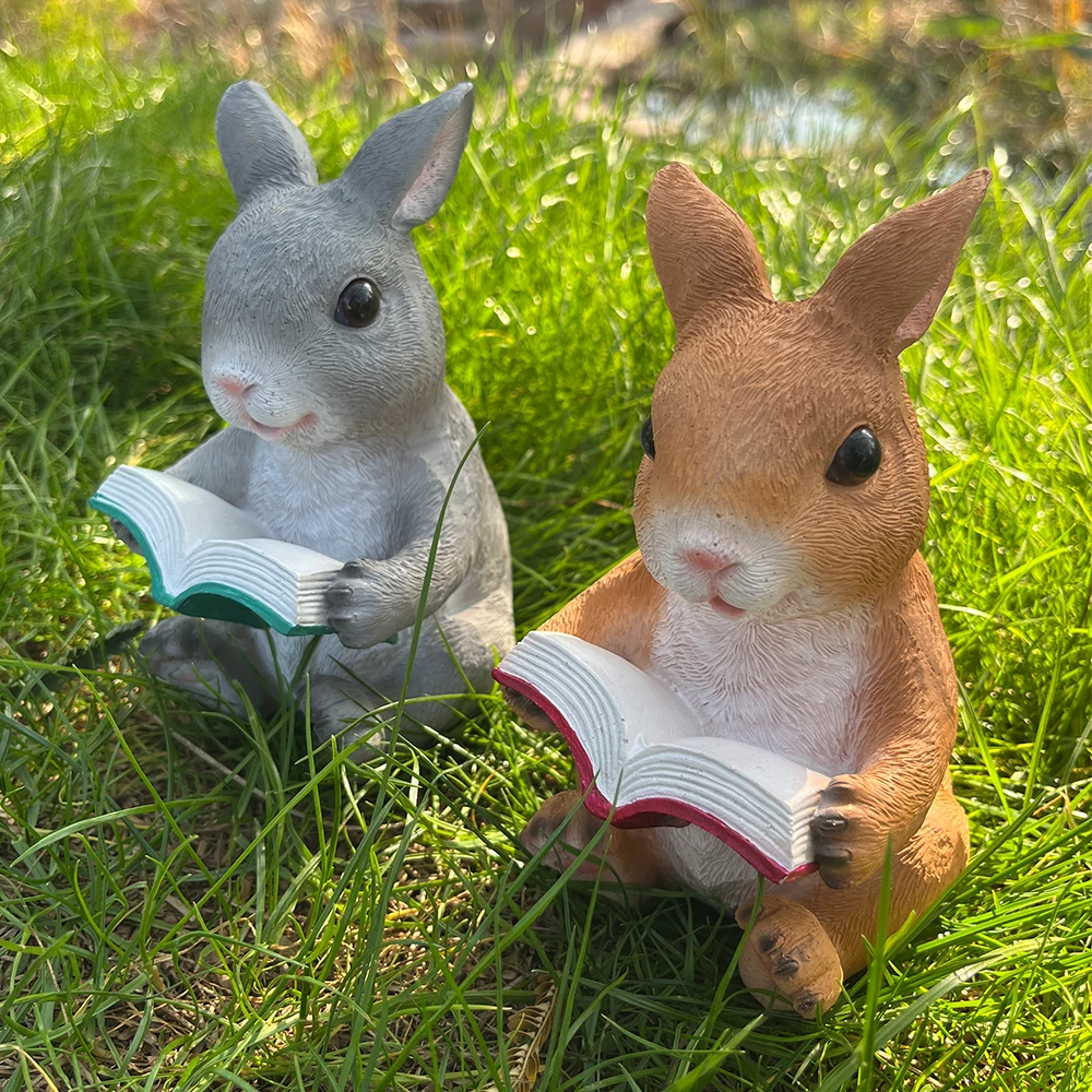 Rabbit Reading Book Statue Resin Bunny Garden Ornament Perfect for Outdoor & Indoor Decor Ideal Easter Gift garden statue garden decoration animal ornaments