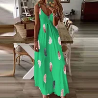 8Colour All-Season Chic Feather Print Maxi Dress Casual V-Neck Comfort Stretch Easy Care - Image 5