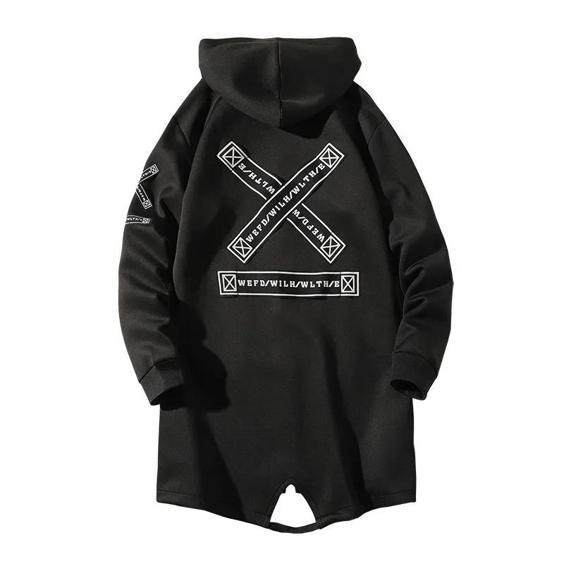 Customizable Spring Autumn Men Hooded Jackets Print Windbreaker Ribbon Overcoat Male Casual Outwear Hip Hop Streetwear Coats trench coat warmth coat waterproof windbreaker jacket casual men jacket outdoor jackets