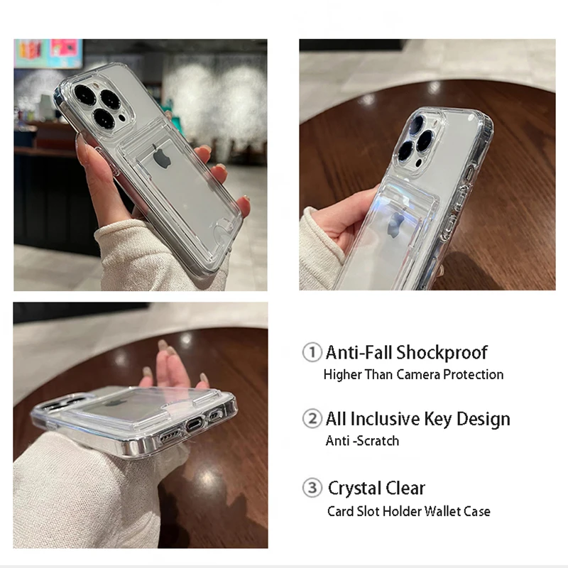 Clear Shockproof Acrylic Wallet Phone Case with Transparent Card Slot Holder