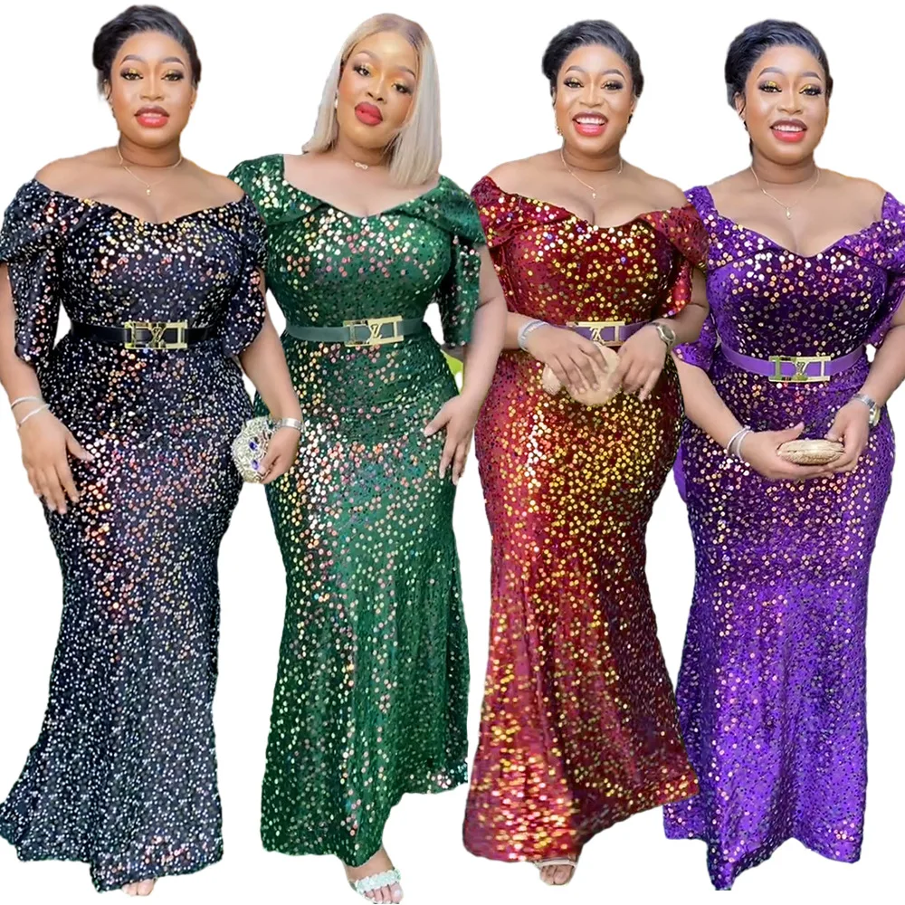 African Elegant Traditional Dresses for Woman Outfit  Formal Occasions Elegant Wedding Evening Bodycon Sequin Sexy Mermaid Dress