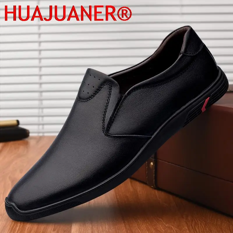 

Fashion Black Shoes Men 2024 New Genuine Leather All-Match Luxury Loafers Man One-Legged Casual Soft Sole Cow Leather Shoes Men