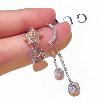 2025 New Korean Silver Needle Earrings Super Beautiful Inlaid With Zirconium Stars Temperament Asymmetric Stud Earring For Women