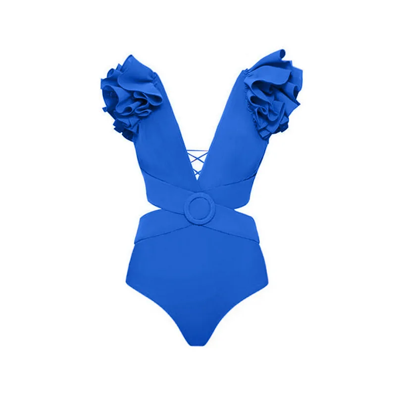 2023 New One-piece Swimsuit 3D Three-dimensional Flower Shoulder Decoration Hollow One-piece Swimsuit and Umbrella Skirt Set