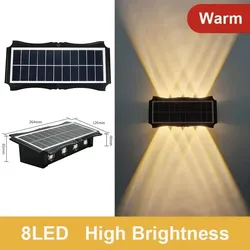 Waterproof Outdoor Solar LED Wall Lamp for Elegant Up and Down Illumination in Gardens and Balconies (8LED Warm Light)