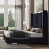 King Size Bed Frame with 58" Tall Headboard, Velvet Upholstered Platform Bed with Wingback Headboard and Plating Trim 4